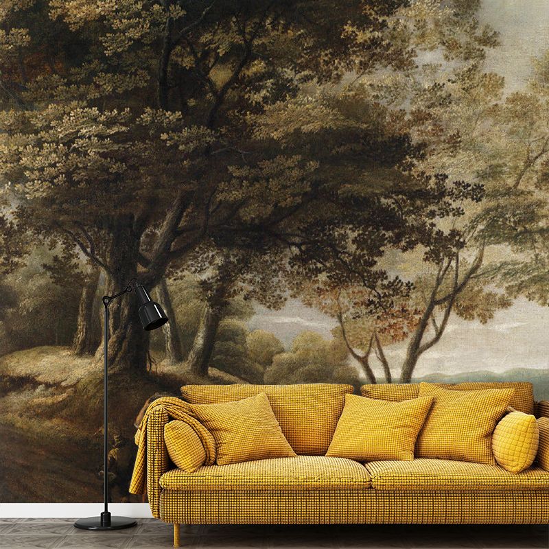 Stain-Resistant Jungle Wall Mural Decal Non-Woven Fabric Antique Wall Art for Fireplace