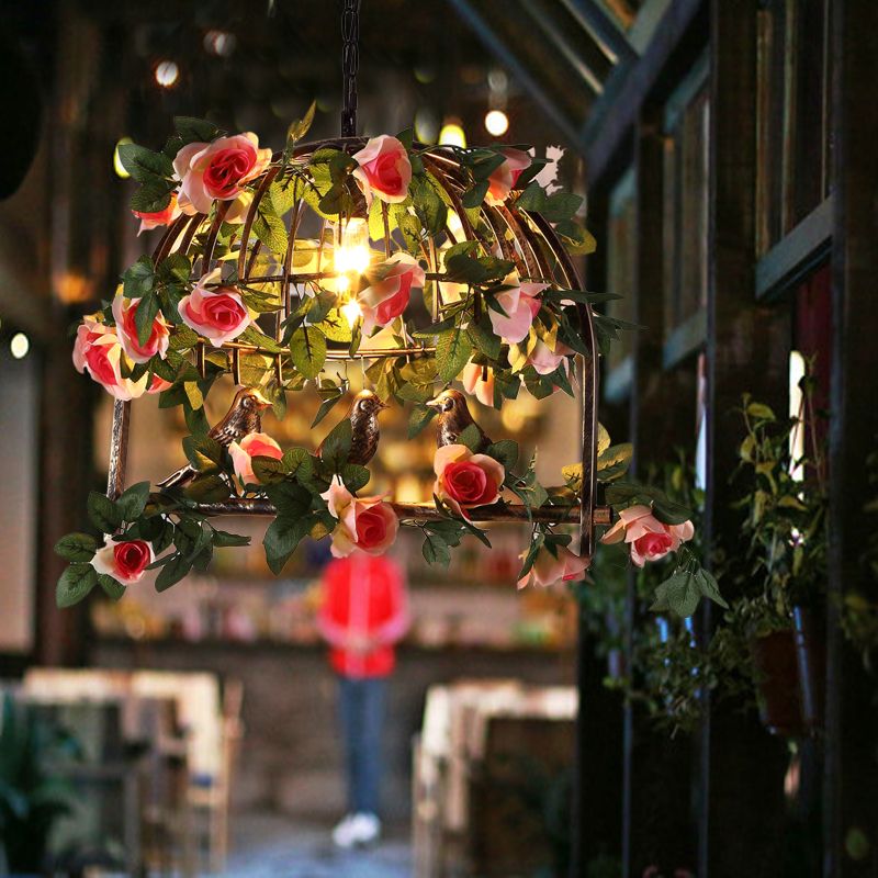 Messing 1 Glühbirne Pendellampe antike Metallvogel -LED -Blumenaufhängung Licht für das Restaurant