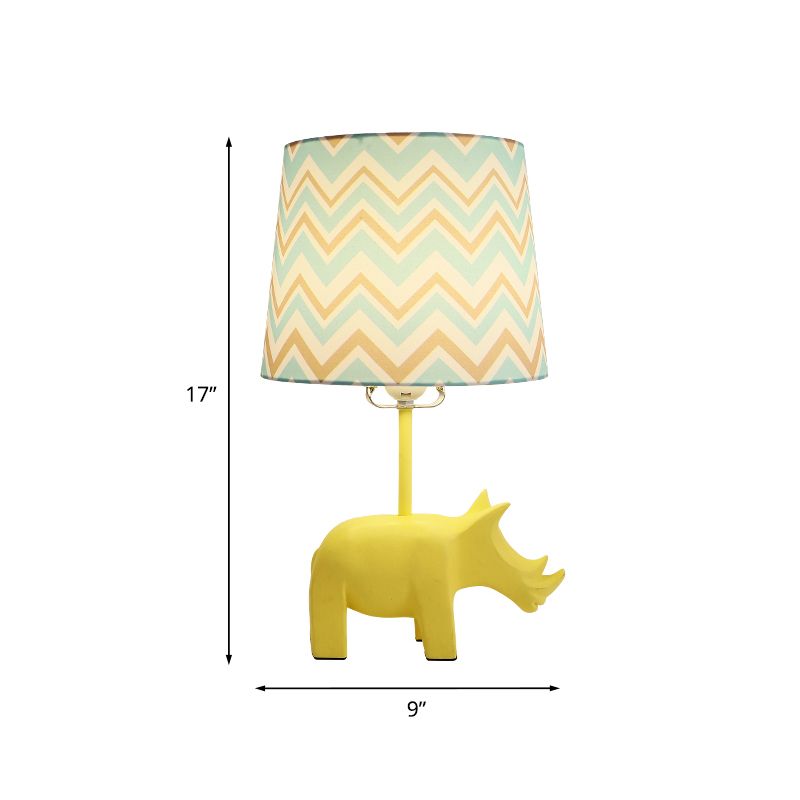 Cartoon 1 Bulb Table Lamp Pink Elephant/Peacock Blue/Yellow Rhinoceros Nightstand Light with Drum/Flared/Chevron Fabric Shade