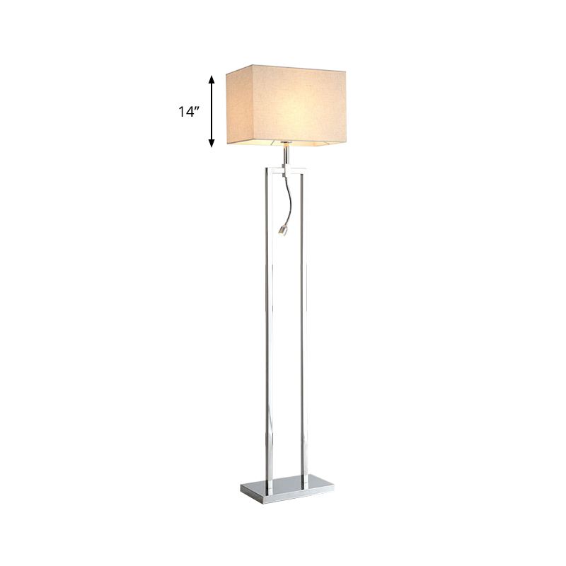 Fabric Rectangle Reading Floor Lamp Contemporary Standing Light in Beige with LED Spotlight