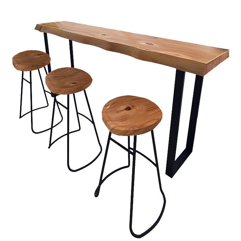 Brown Modern Style Table Solid Wood and Metal Coffee Shop Bar Table