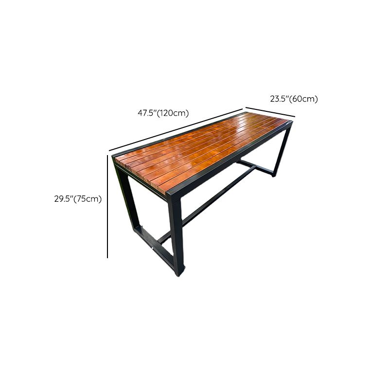 Industrial Style Patio Table Outdoor Rectangular Metal and Wood Dining Table