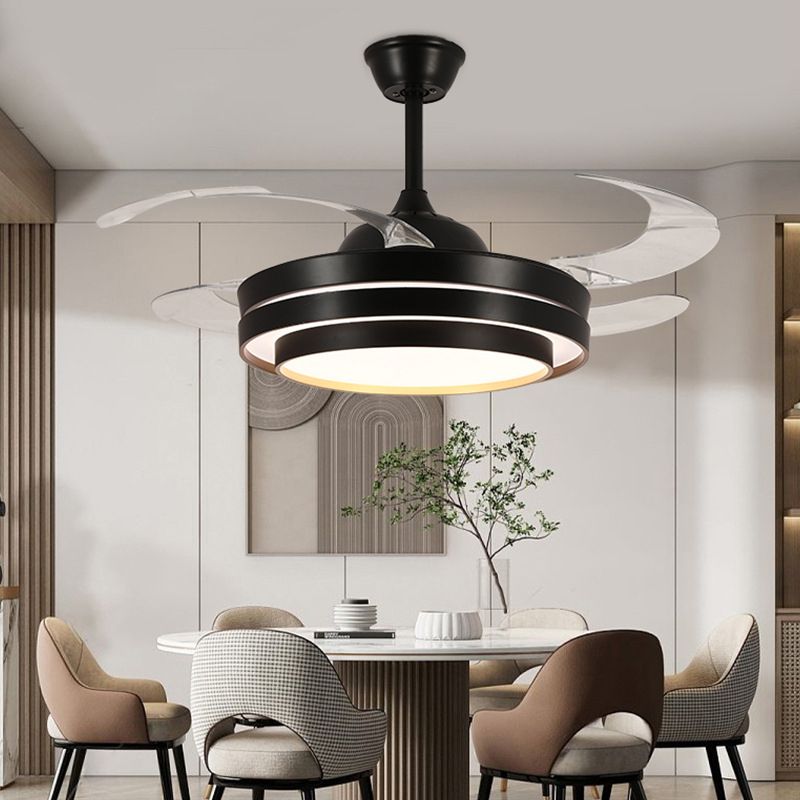 LED Contemporary Fan Lighting Fixture in Black / White Fan Ceiling with Retractable Blades