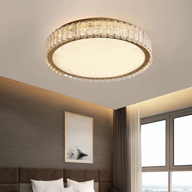 1-Light Drum Flush Ceiling Lights Modern Crystal Flush Light