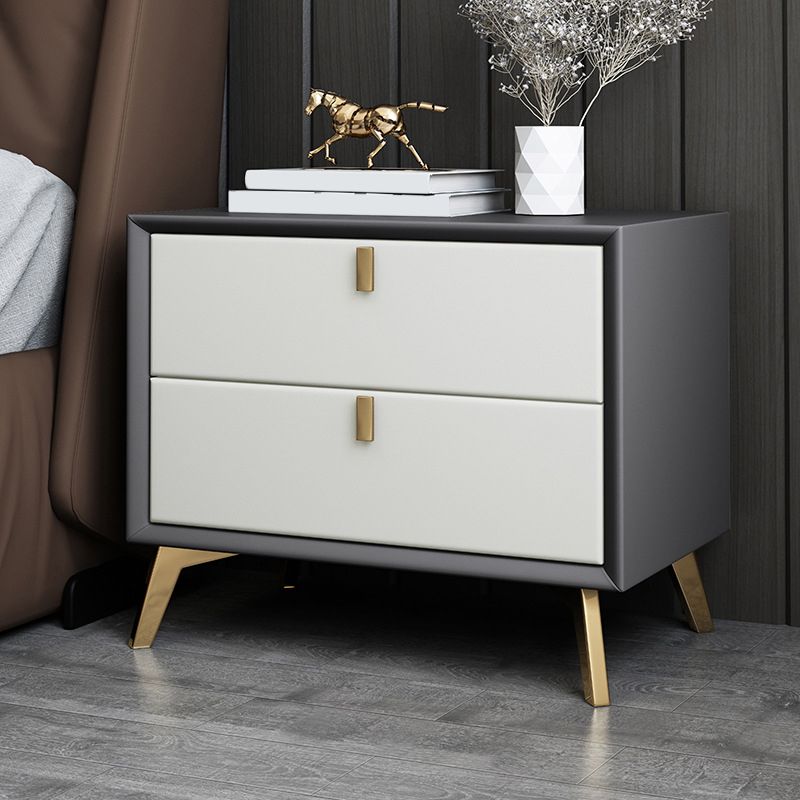 Contemporary Bed Nightstand Leather Bedside Cabinet with Drawers