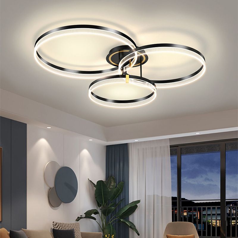 Black Modern Metal Flush Mount Circle Shape Ceiling Light with Acrylic Shade for Bedroom