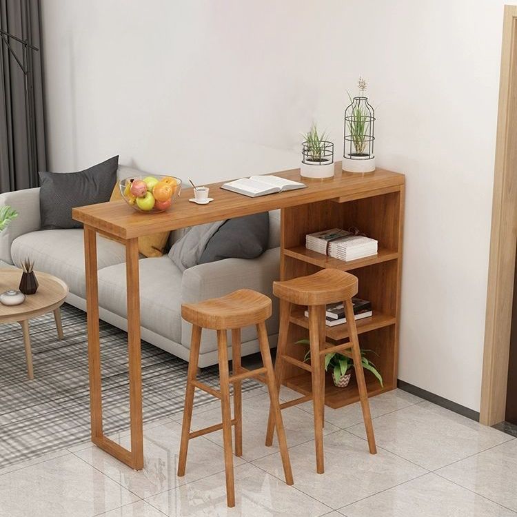 Modern Wood Bar Dining Table Rectangle Indoor Bistro Table with Shelf