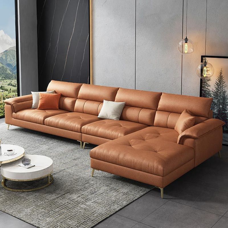 137.8" W x 70.87" D x 35.43" H Faux Leather Sofa & Chaise Modern Sewn Pillow Back Sofa