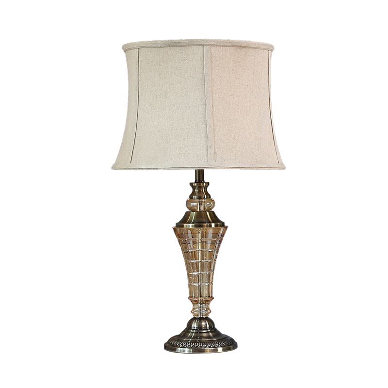 1 Light Bedroom Night Light Rural Stylish Beige Table Lamp with Tapered Fabric Shade