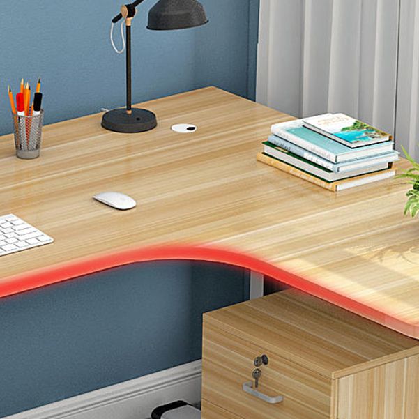 L-Shaped Modern Style Office Desk Metal and Wood Writing Desk for Living Room