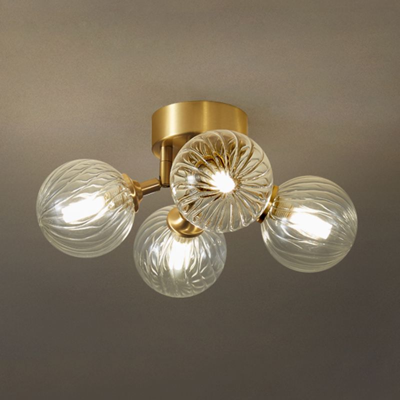 Nordic Style Golden Ceiling Lamp Ball Shape Ceiling Light with Glass Shade for Bedroom