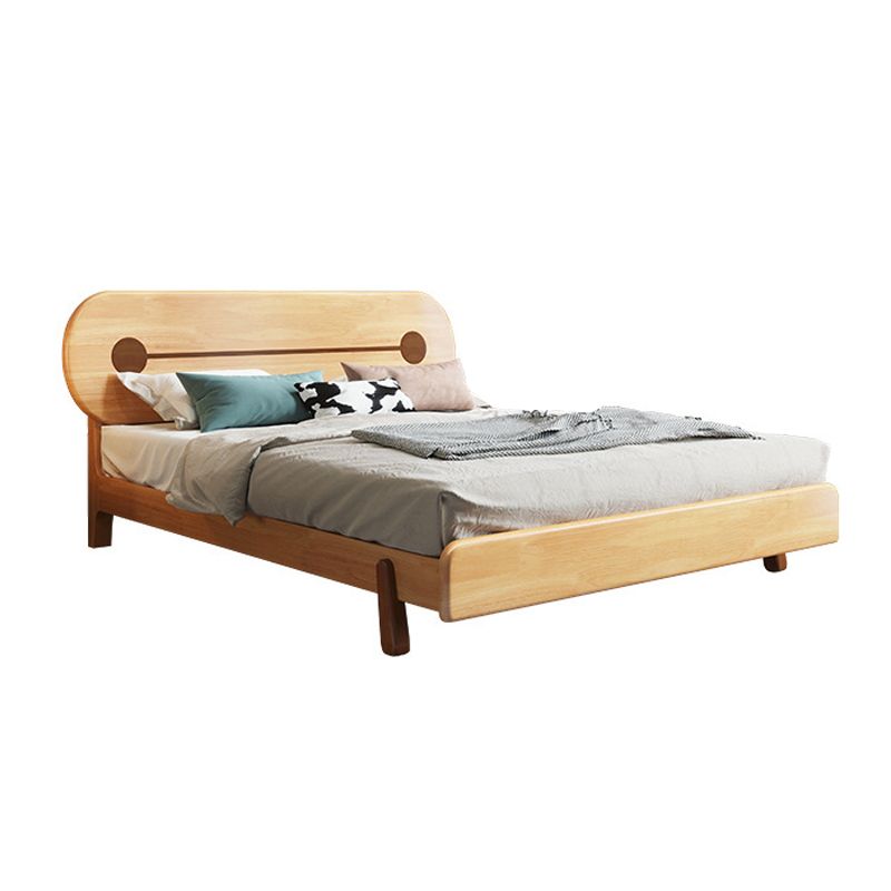 Natural Solid Wood Platform Bed Rubberwood Kids Bed with Headboard