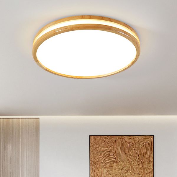 Wooden LED Ceiling Light in Modern Style Geometric Flush Mount with Acrylic Shade