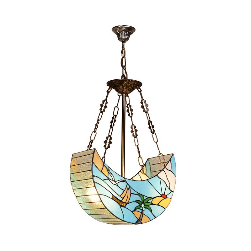 Blue Glass Moon Hanging Light Modern Nautical Chandelier with Adjustable Metal Chain