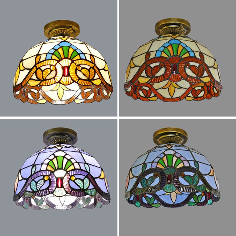 Tiffany Style Bowl Flush Mount  Glass Ceiling Light 1 Light for Hallway