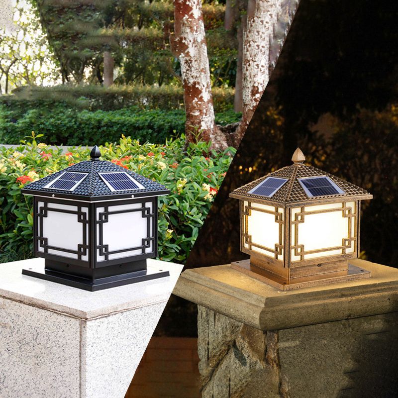 Household Pillar Lamp Creative Solar Lamp with Acrylic Shade for Backyard