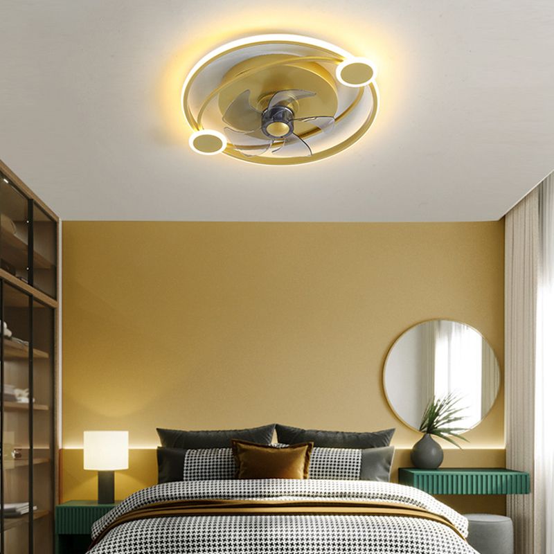 7-Blade Contemporary Ceiling Fan Golden LED Fan with Light for Foyer