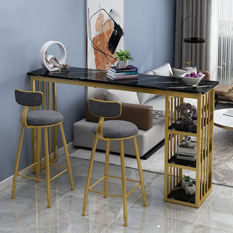 Rectangle Bar Table Contemporary Bar Dining Table with Sled Base in Gold