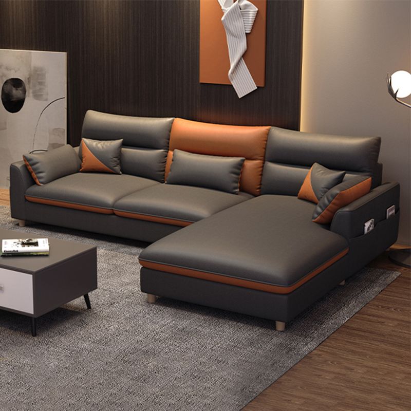 Faux Leather Square Arm Sectional Modern Stain-Resistant Sofa and Chaise for Apartment