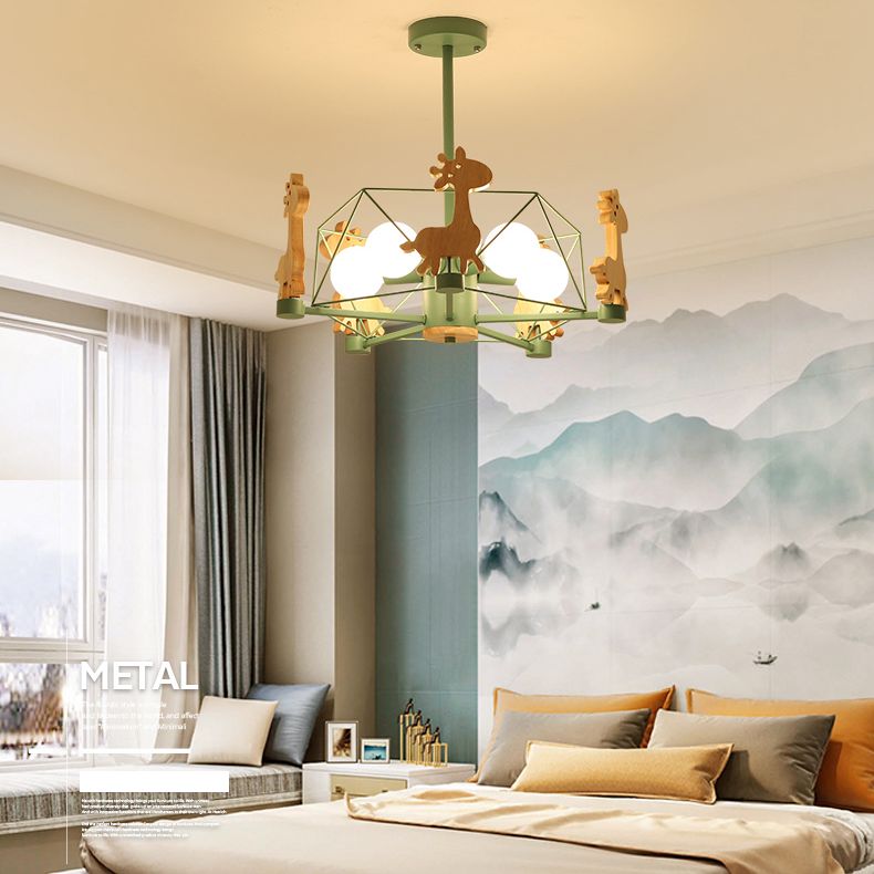 Metal Giraffe Pendant Light Kit Nordic Style Ceiling Chandelier for Kids Bedroom