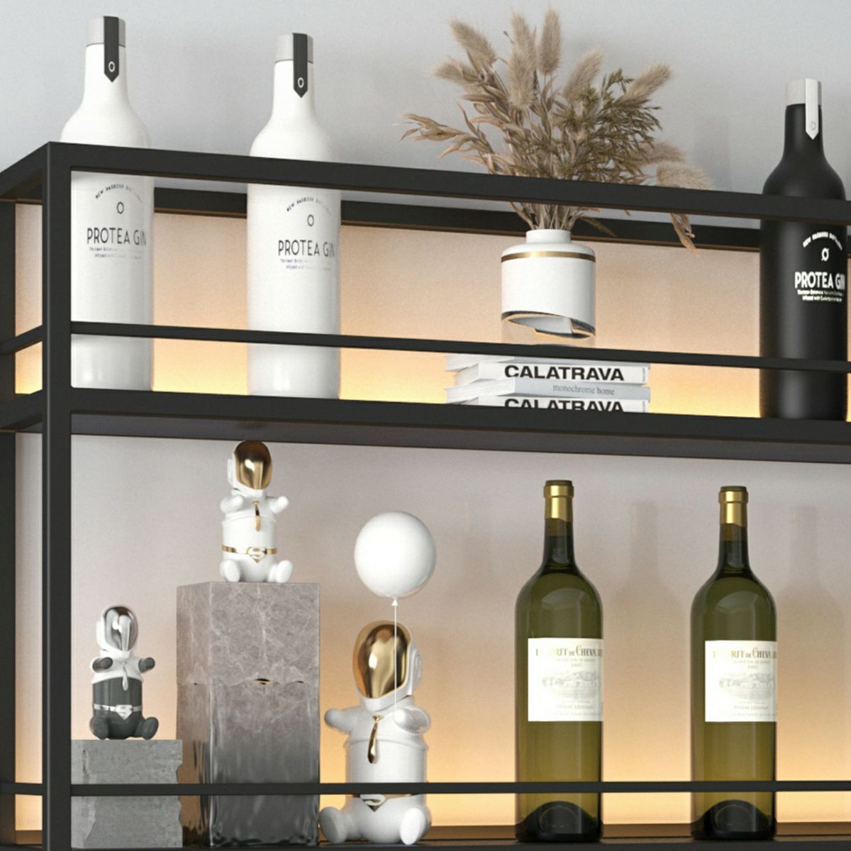 Modern Metal Wine Rack Wall Mounted Wine Bottle & Glass Rack for Living Room