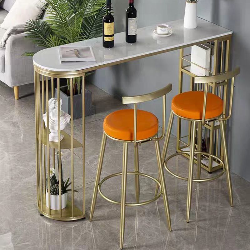 Living Room Counter-height Pub Table Gold Storage Metal Bar Dining Table