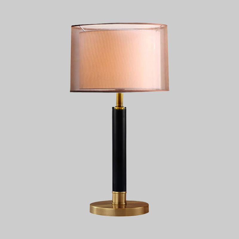 Modernism Drum Task Lighting Fabric 1 Bulb Small Desk Lamp in Gold for Living Room