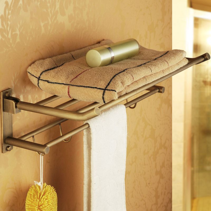 Distressed Brass Traditional Bathroom Set with Bath Shelf/Paper Holder & Towel Bar