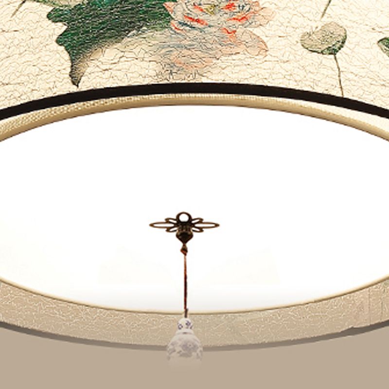 Green Geometric Ceiling Flush Mount Light Traditional Fabric Bedroom Ceiling Lamp