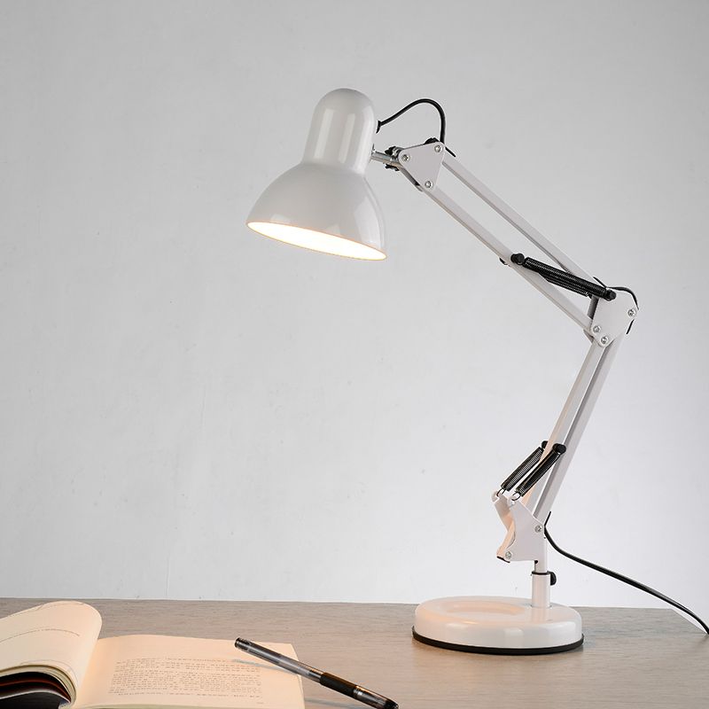 Multi-Joint Desk Lamp Nordic Style Metallic 1 Light White Reading Book Light with Cone Shade for Bedroom