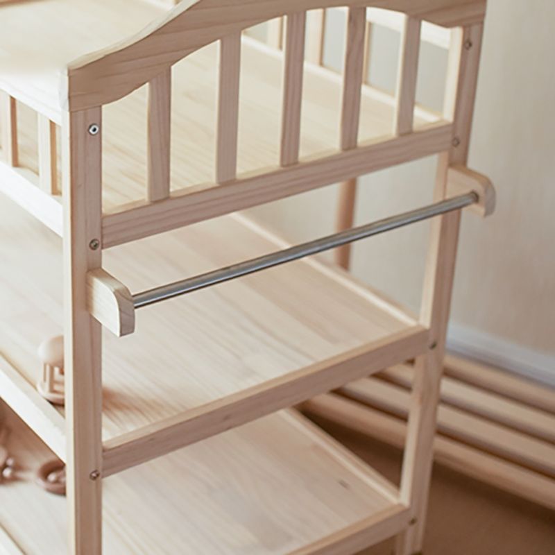 Pine Wooden Baby Changing Table with Pad Arch Top Shelf Changing Table with Storage