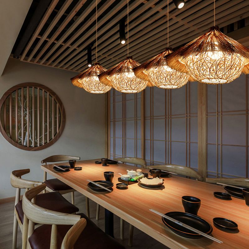 RATTAN ombreggiata leggera a soffitto asiatico 1 lampadina appuntamento legno per il ristorante