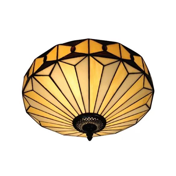 Stained Glass Ceiling Light for Bedroom, 2-Lights Flush Mount Light with Geometric Shade Mission Style, H8.5" x D16"