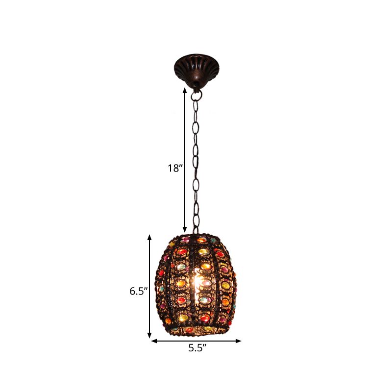Stained Glass Bronze Hanging Pendant Cylinder/Rectangle/Barrel 1 Head Bohemian Drop Lamp for Living Room