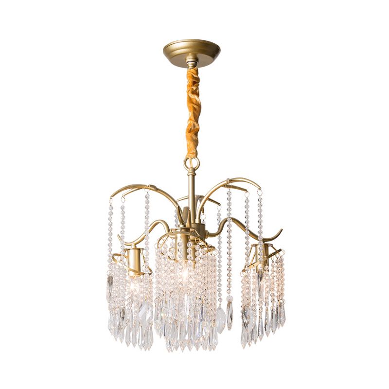 Beaded Crystal Chandelier Contemporary 3/7 Lights Brass Bedroom Ceiling Pendant Light