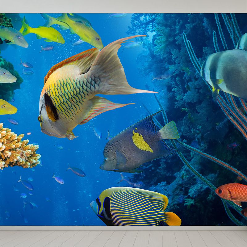 Tropics Sea Life Wall Mural Decal Dark Color Underwater Scenery Wall Decor for Bedroom