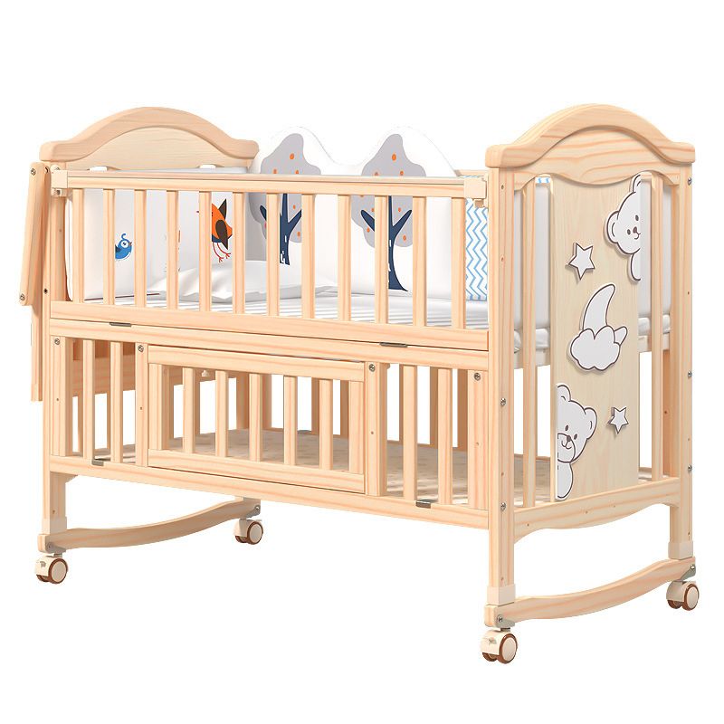 Contemporary 3-in-1 Solid Wood Convertible Baby Bed with Wheels