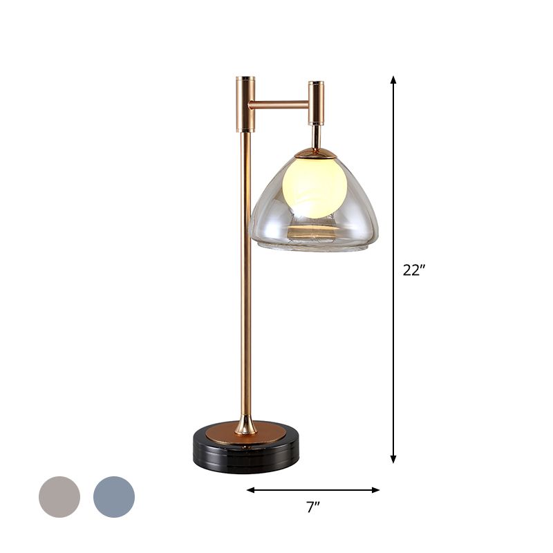 Brass Conic Night Table Light Modernist Smoke Gray/Cognac Glass LED Nightstand Lamp for Bedside