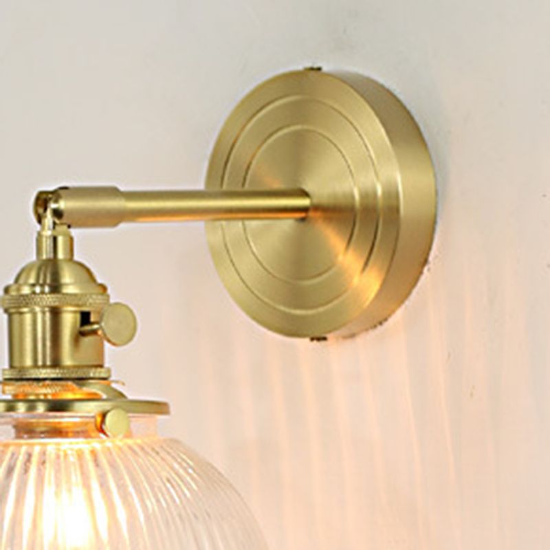 Brass Sconce Modern Style Wall Light Clear Glass 1 Light Wall Sconce for Bathroom