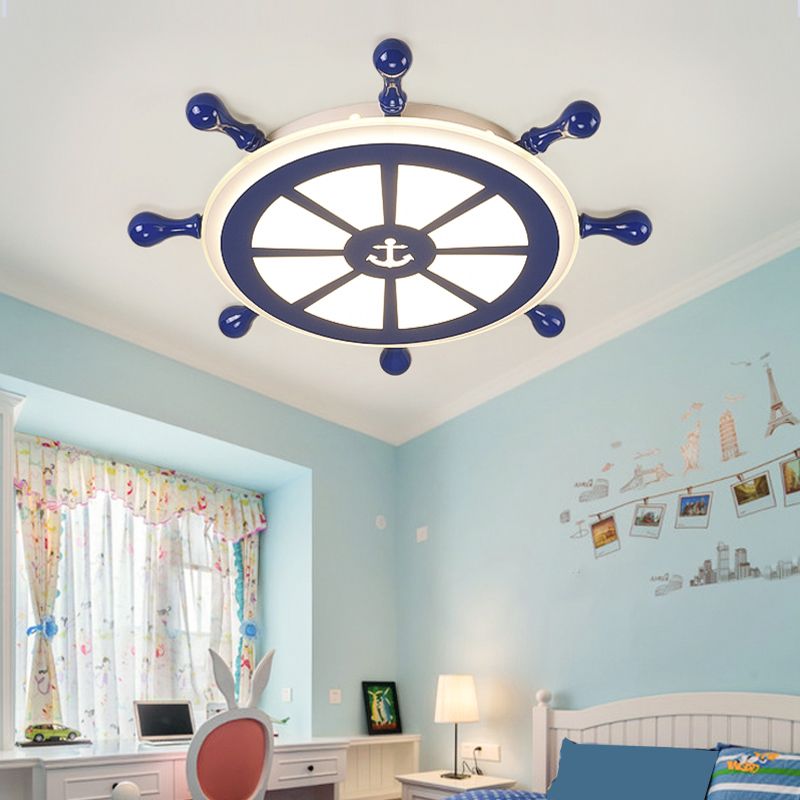 Blue LED Ceiling Light in Kids Style Circular Flush Mount with Acrylic Shade