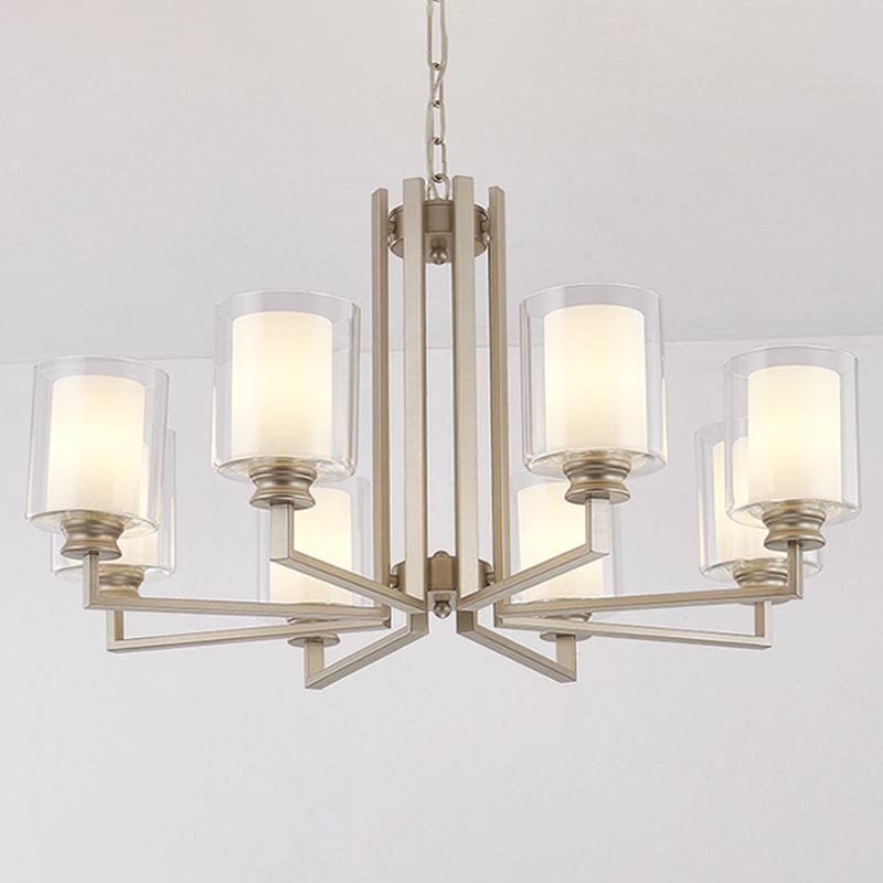 Cylinder Glass Chandelier Light Fixtures Multi Lights Modern Style Pendant Lighting in Gold