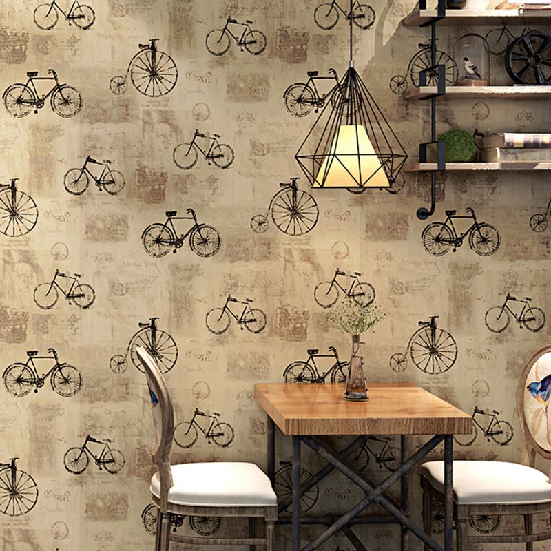 Taupe Bicycles and Letters  Wallpape Graffiti Washable Non-Pasted Wall Decor, 20.5-inch x 33-foot