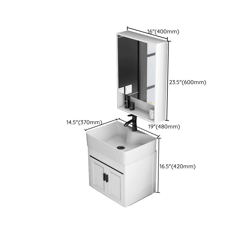 Modern White Ceramic Top Vanity Single-Sink Rectangular Wall Mount Vanity