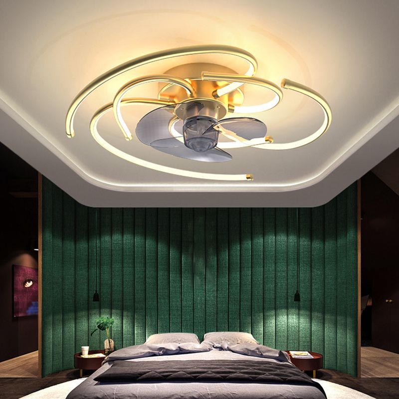 3 Blades Round LED Ceiling Fan Light Minimalist Metal Bedroom Semi Flush Mount Fixture with Remote