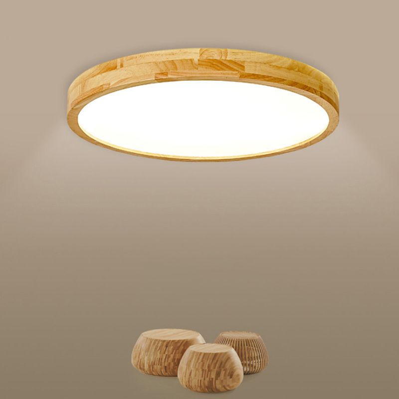 Simple Round Flush Mount Light Single Light Wood LED Ceiling Light