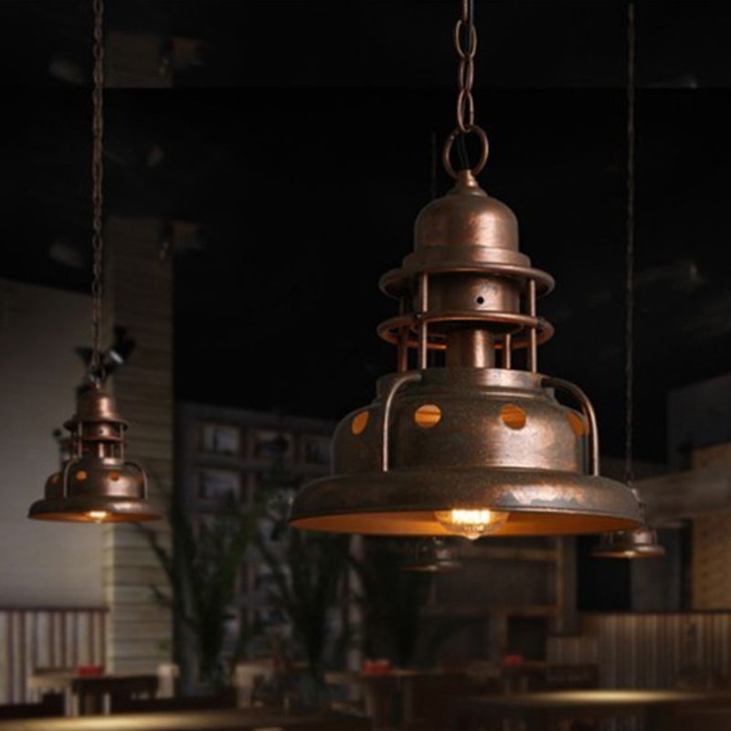 1 Light Truncated Shade Pendant Light Industrial Painted Oxidized Copper Metal Hanging Lamp