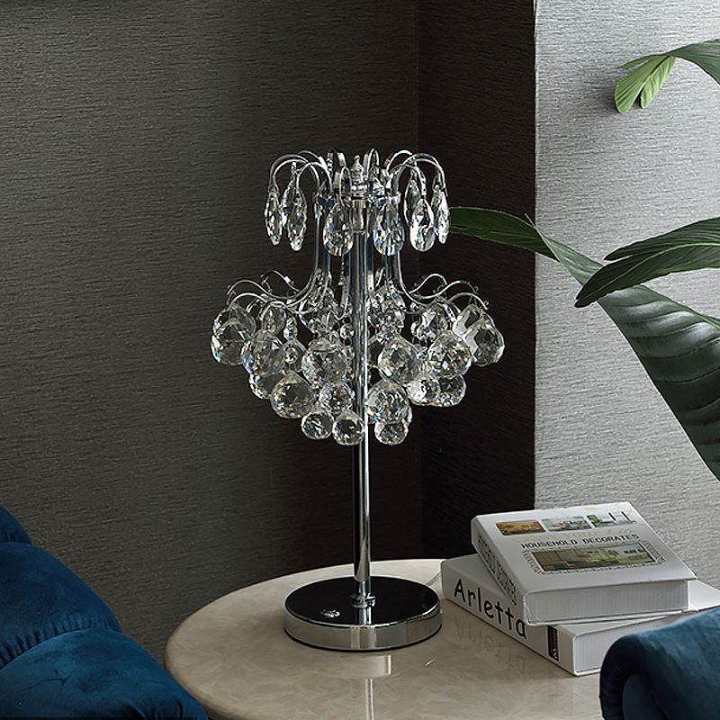 Crystal Orb LED Table Light Modern Chrome Finish Curvy Living Room Nightstand Lamp