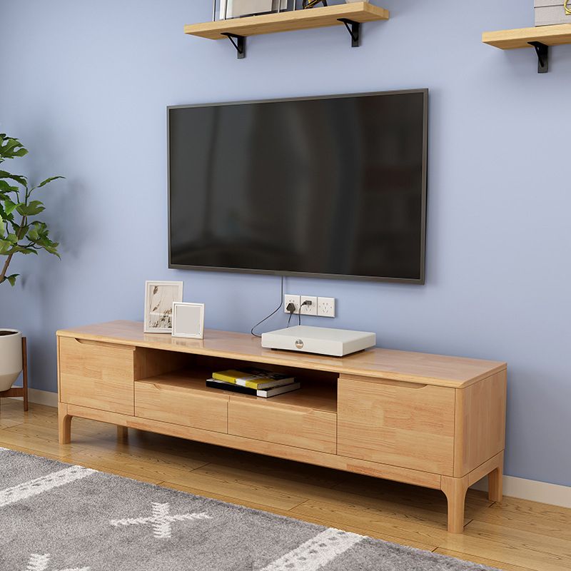 Solid Wood TV Media Stand Open Storage Media Console with Drawers