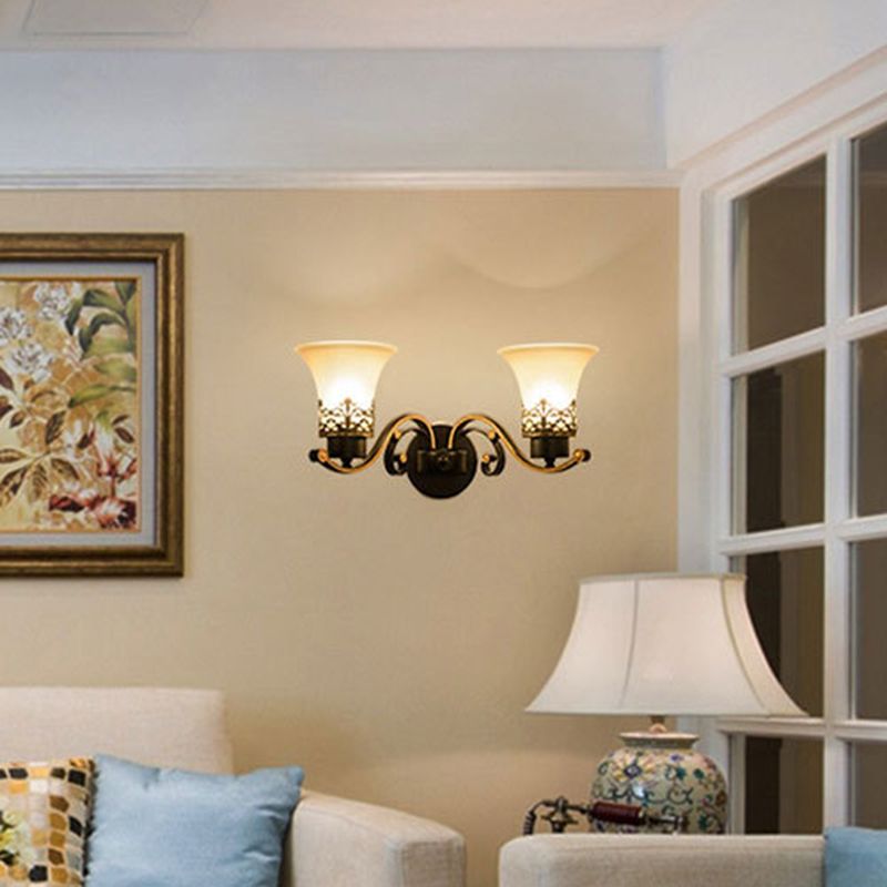 Glass Bronze Wall Sconce Lighting Bell-Shape Traditional Style Wall Lighting Fixture