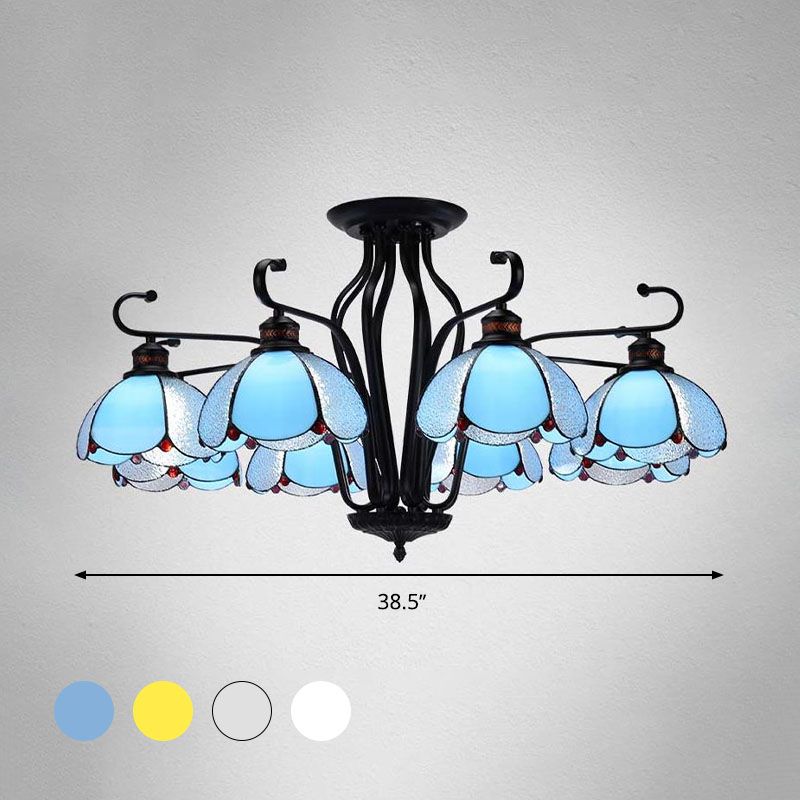 Black Scalloped Hanging Chandelier Baroque 6/8 Lumières Blanc / Jaune / Blue Glass Pendante Light Kit pour le salon